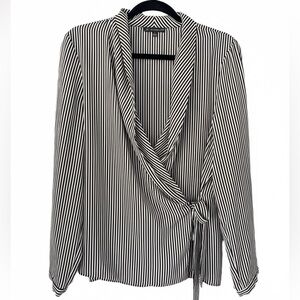 Adrianna Papell Black and White Striped Wrap Blouse